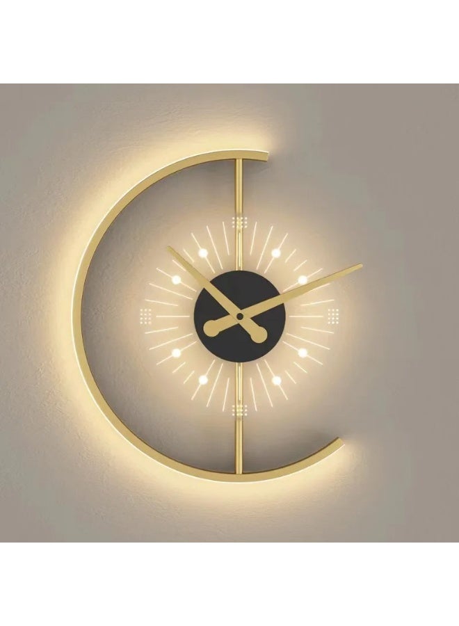 ساعة حائط مضيئة مودرن بتصميم هلال ذهبي – إنارة جدارية فاخرة - Image 1