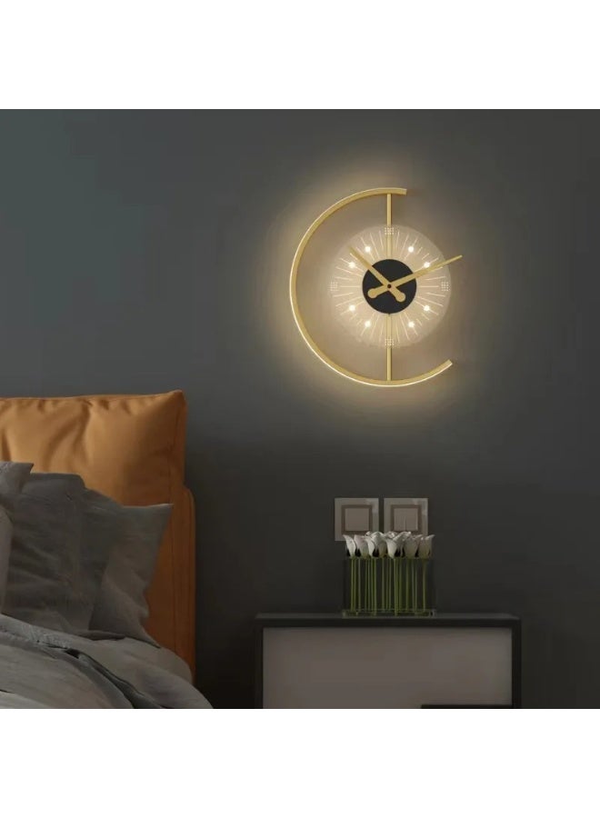 ساعة حائط مضيئة مودرن بتصميم هلال ذهبي – إنارة جدارية فاخرة - Image 5