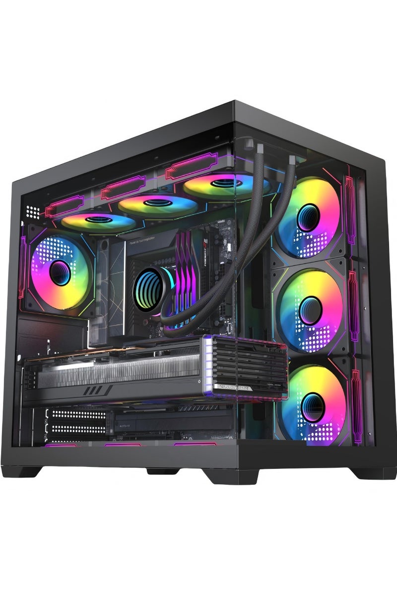 Tower PC Case with 5 Infiniti ARGB Fans Installed with ARGB Fan Remote Contoller, Tempered Glass, Compatible with Wide ATX Motherboard - Image 1