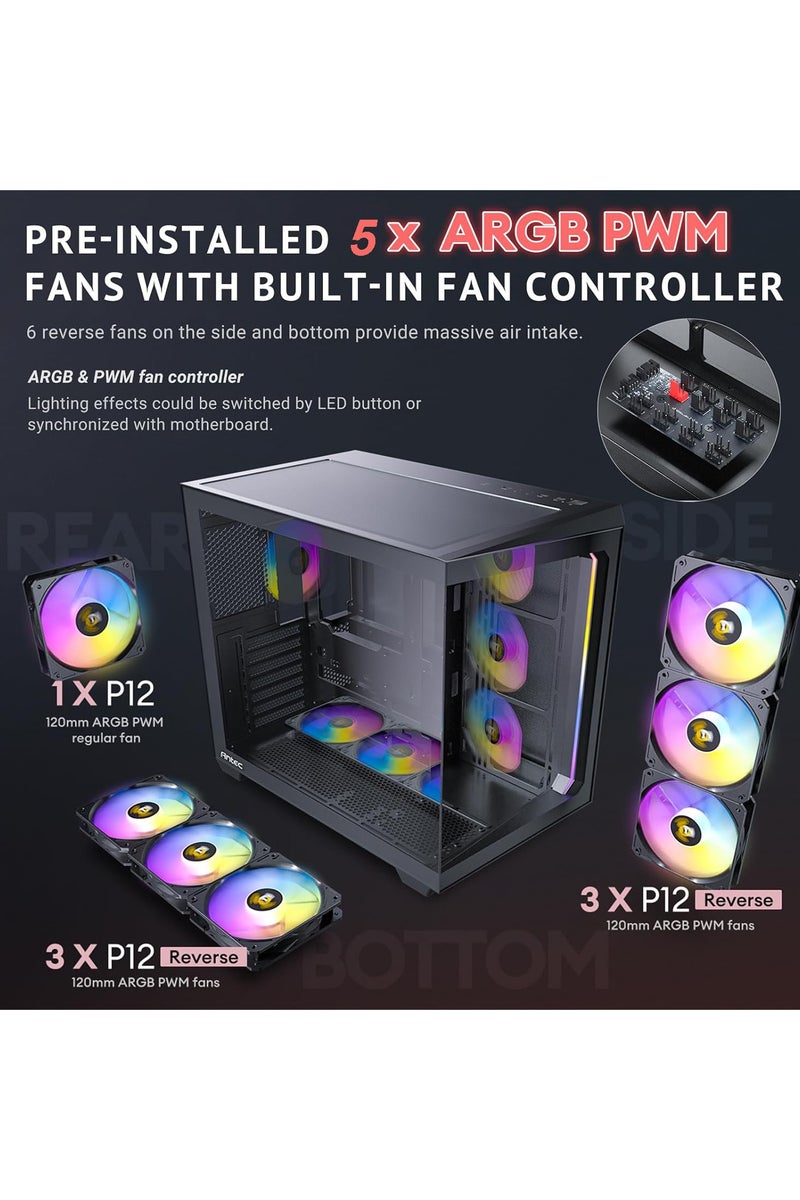 Tower PC Case with 5 Infiniti ARGB Fans Installed with ARGB Fan Remote Contoller, Tempered Glass, Compatible with Wide ATX Motherboard - Image 4