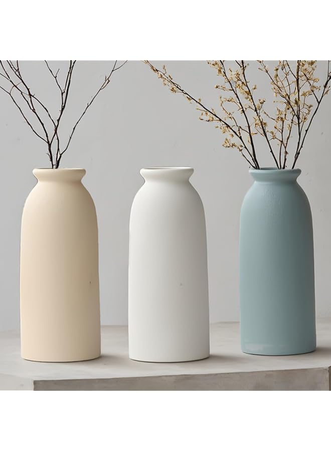 The Bros Ceramic Vase Set of 3, Modern Farmhouse Decor for Living Room, Dining Table Centerpieces, Bookshelf, Mantel and Entrance, Multicolor (Blue Mix) - Image 1