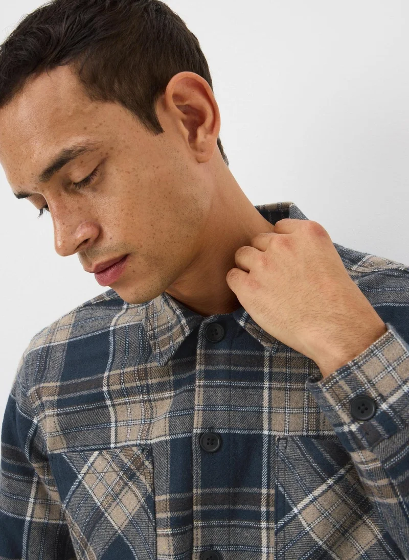Matalan Brown & Blue Check Overshirt