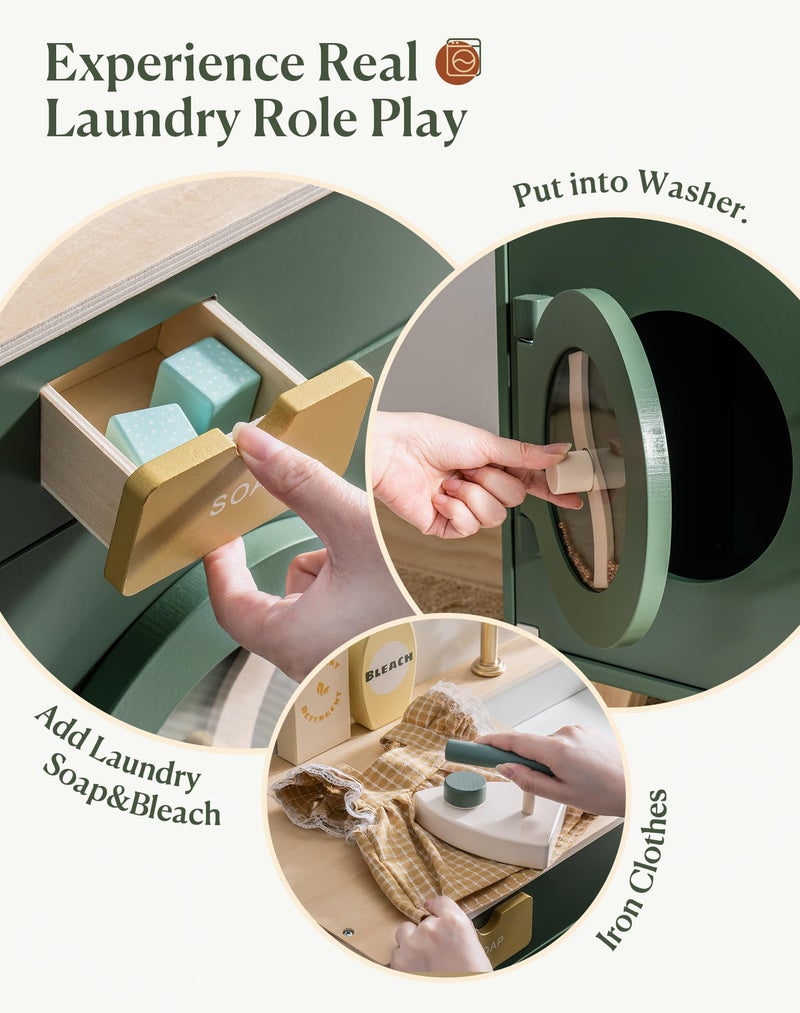 ROBUD Kids Play Kitchen - Wooden Multi-Function Washing Machine for Kids Kitchen Playset - Pretend Toddlers' Kitchen Toy Washer with Accessories - Perfect Baby Gift for Ages 3-8 - Image 4