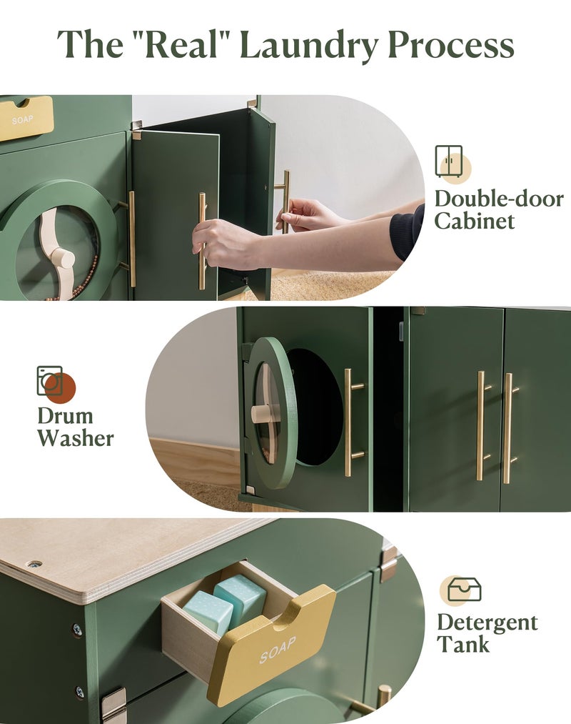 ROBUD Kids Play Kitchen - Wooden Multi-Function Washing Machine for Kids Kitchen Playset - Pretend Toddlers' Kitchen Toy Washer with Accessories - Perfect Baby Gift for Ages 3-8 - Image 3