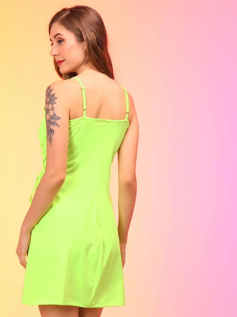 globus Women Green Shoulder Straps Waist Tie-Up A-Line Dress