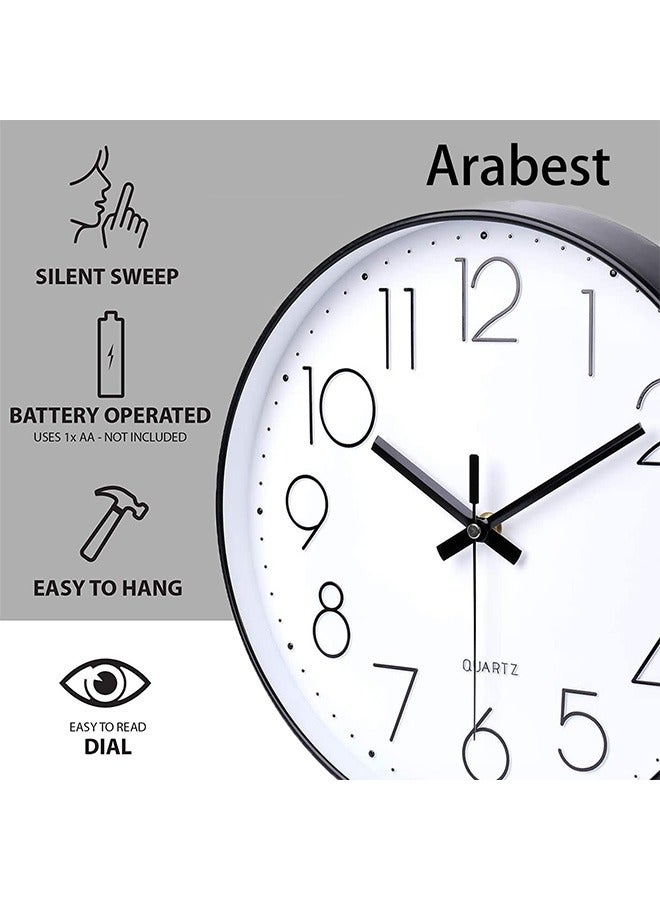 ميكسد ساعة حائط ، بطارية كوارتز صامتة غير موقوتة تعمل بالجودة ، مستديرة سهلة القراءة ، ساعة حائط صامتة ل Bedrrom ، غرفة معيشة ، مطبخ ، مكتب ، ديكور منزل مدرسي (30 سم ، أسود) - Image 2