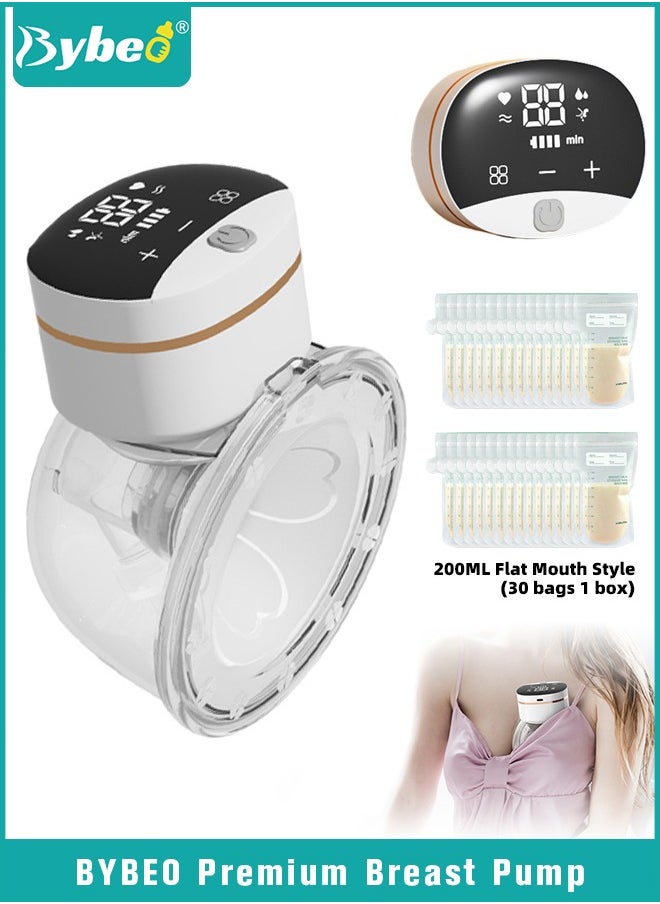 Bybeo Wearable Breast Pump with 30 PCS Breastmilk Storage Bags, Hands-Free Electric Breast Pump, Portable and Wireless Breast Pump with 4 Modes & 9 Levels, LCD Display, Low Noise  - Image 1