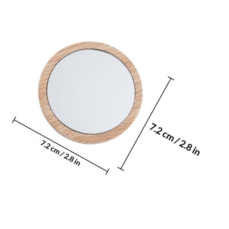 4 Pcs Small Round Beech Wood Makeup Mirrors Portable Travel Set - Image 3