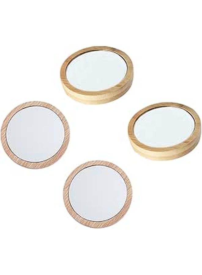 4 Pcs Small Round Beech Wood Makeup Mirrors Portable Travel Set - Image 1