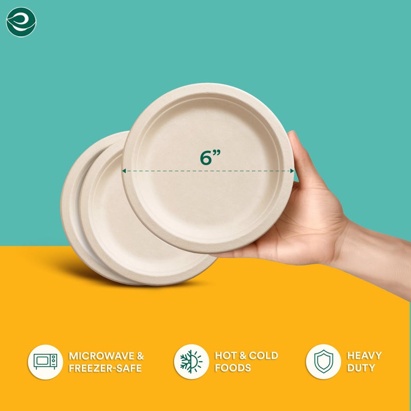 Eco Soul 100% Compostable 6 Inch Small Paper Plates (100-Pack) Disposable Party Heavy Duty  Eco-Friendly  Appetizer  Dessert  Wedding Plates I Biodegradable Unbleached Sugarcane Eco Plates - Image 2