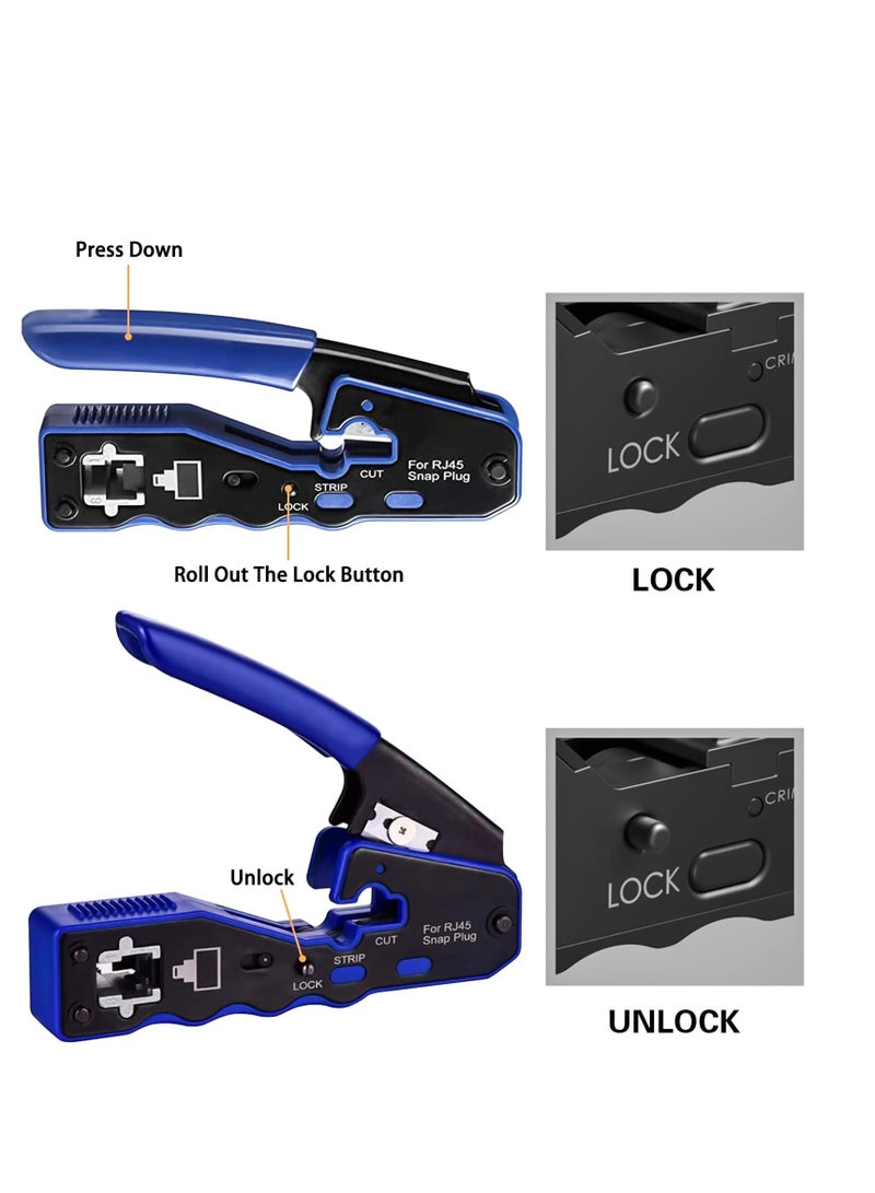 RJ45 Crimp Tool, Kit of RJ45 Crimping Tool, RJ45 Pass Through Crimp Tool with 50 PCS CAT6 Pass Through Connectors, 50 PCS RJ45 Cat6 Protection Covers and Mini Stripping Plier - Image 3