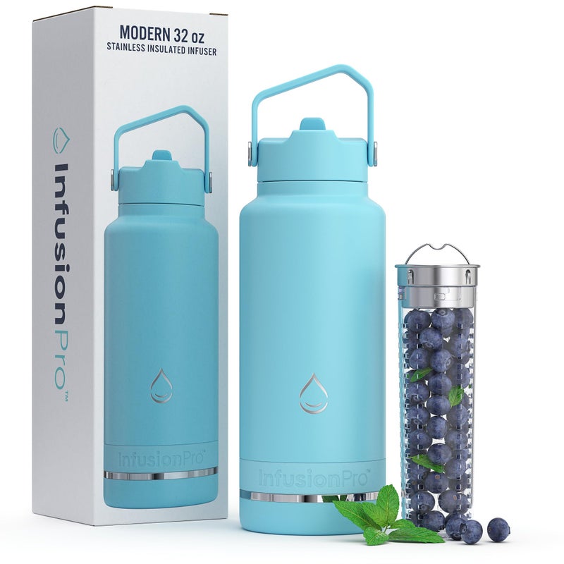 Infusion Pro Infusion Pro Fruit Infuser Water Bottle with Straw Lid 32 oz Stainless Steel Vacuum Insulated  50 Recipe Fruit Infusion eBook  More Flavor  Easy Cleaning  Great Gift