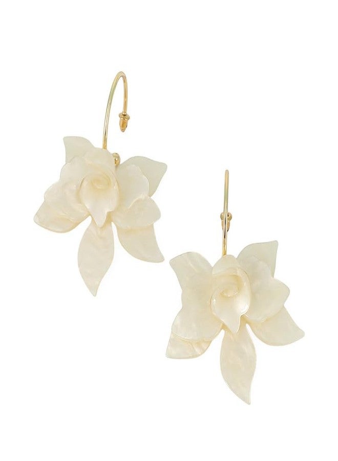 SOHI Women The La-Flora Hoop Earrings | Ivory White & California Gold Colour | One-Size | Metallic Acrylic & Alloy Material | Push Back Closure | Earrings For Casual - Image 1