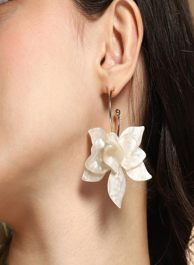 SOHI Women The La-Flora Hoop Earrings | Ivory White & California Gold Colour | One-Size | Metallic Acrylic & Alloy Material | Push Back Closure | Earrings For Casual - Image 3