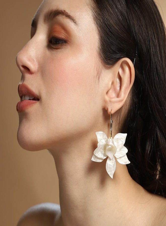 SOHI Women The La-Flora Hoop Earrings | Ivory White & California Gold Colour | One-Size | Metallic Acrylic & Alloy Material | Push Back Closure | Earrings For Casual - Image 4