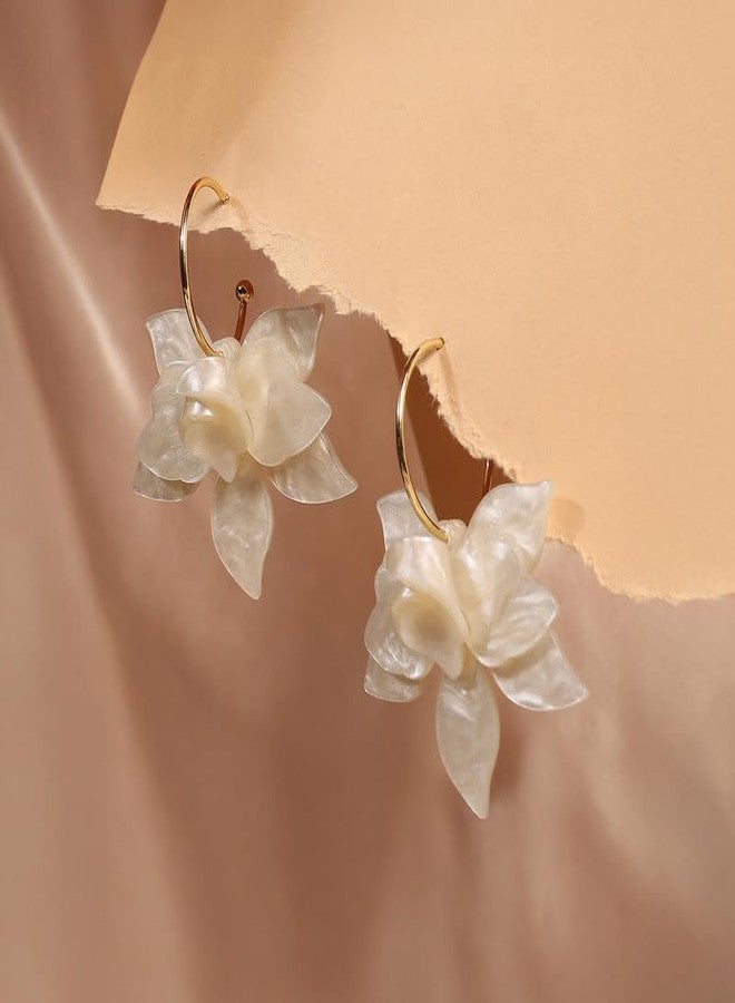 SOHI Women The La-Flora Hoop Earrings | Ivory White & California Gold Colour | One-Size | Metallic Acrylic & Alloy Material | Push Back Closure | Earrings For Casual - Image 2