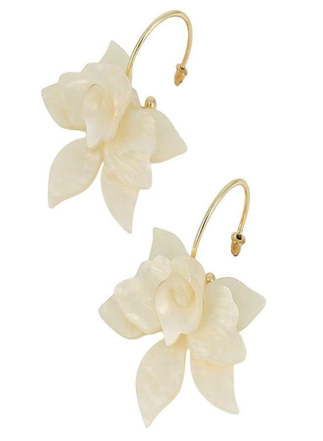 SOHI Women The La-Flora Hoop Earrings | Ivory White & California Gold Colour | One-Size | Metallic Acrylic & Alloy Material | Push Back Closure | Earrings For Casual - Image 5