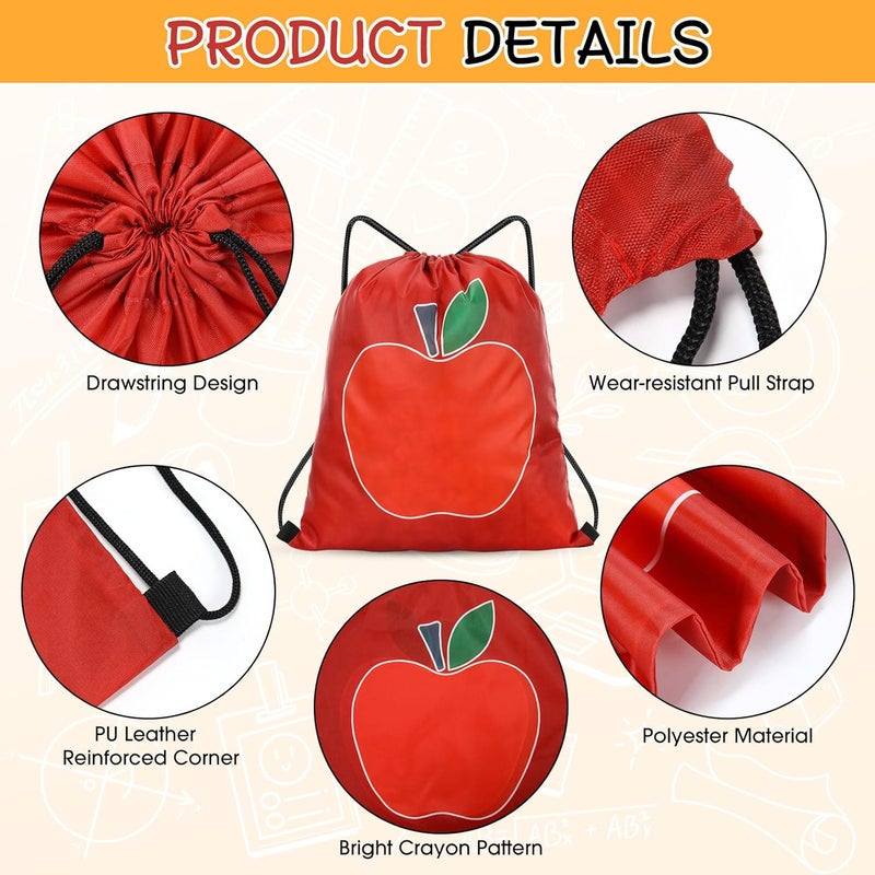 Kacctyen Kacctyen 12 Pcs Teacher Appreciation Gift Bags Thank You Teachers Gift Drawstring Backpacks 165 x 134 Inch Apple Crayon Pencil Bags for Appreciation Week Graduation Retirement Party Supplies  - Image 3