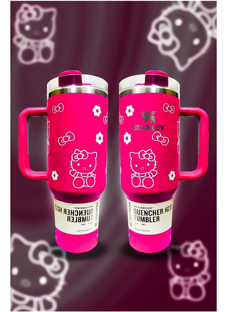Stanley x Hello Kitty 40oz Tumbler – Limited Edition Stainless Steel Travel Mug with Reusable Straw | BPA-Free, Eco-Friendly & Dishwasher Safe | Leakproof FlowState™ Lid | Double Wall Insulation Keeps Beverages Hot for 16 Hours & Cold for 24 Hours | Slim Base Fits Car Cup Holders | Durable Ergonomic Handle for Travel & Everyday Use