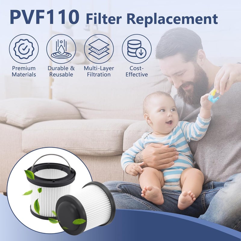 Funmit PVF110 Filter Replacement for Black and Decker Handheld Pivot Vacuums PHV1810, PHV1210, PHV1410, BDH2000PL, BDH2020FLFH, BDH1620FLFH, Part # 90552433, Washable Hand Vac Filters, 6 Pack - Image 2