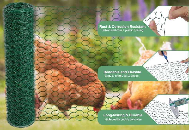 Mklsit Chicken Wire for Floral Arrangements, 15.7 x 157 Inches Green Mesh, 0.6 Inch Hexagonal Galvanized PVC Coated Netting Fence for Crafts, Poultry, Garden - Image 5