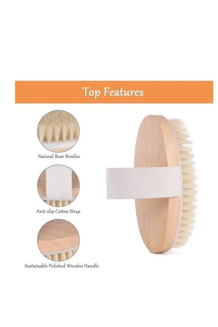 فرشاة الجسم الجافة، فرشاة استحمام بشعيرات طبيعية، فرشاة تقشير الجسم، فرشاة تقشير الجسم للبشرة الجافة للتقشير والتدليك وتحسين الدورة الدموية والسيلوليت والاستحمام - Image 2