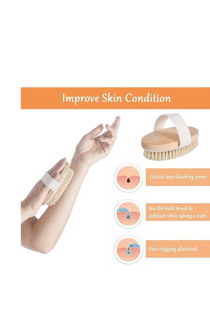 فرشاة الجسم الجافة، فرشاة استحمام بشعيرات طبيعية، فرشاة تقشير الجسم، فرشاة تقشير الجسم للبشرة الجافة للتقشير والتدليك وتحسين الدورة الدموية والسيلوليت والاستحمام - Image 3