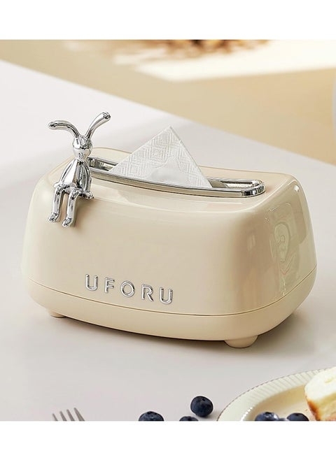 Minimalists Tissue Box Cover Square Napkin Organizer With Rabbit Spring Loaded Decorative Tissue Box Holder Tabletop Multi Functional Tissue Holder Dispenser Kitchen Organization Accessory Paper Towel