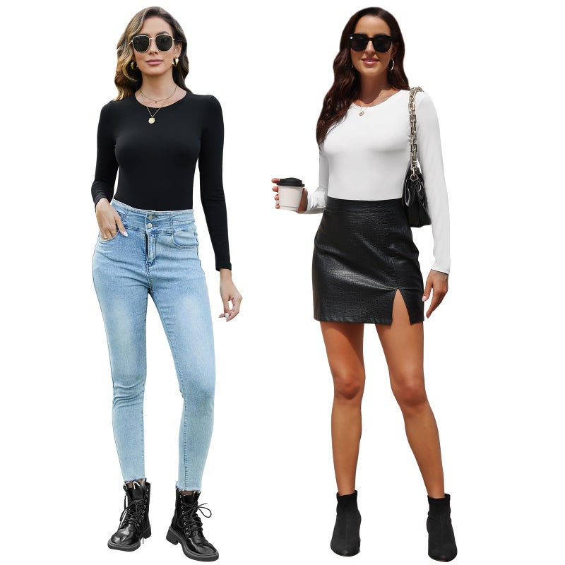 BALENNZ White Bodysuit Long Sleeve Spring White Long Sleeve Bodysuit Women Round Neck White Body Suit 1BL - Image 3