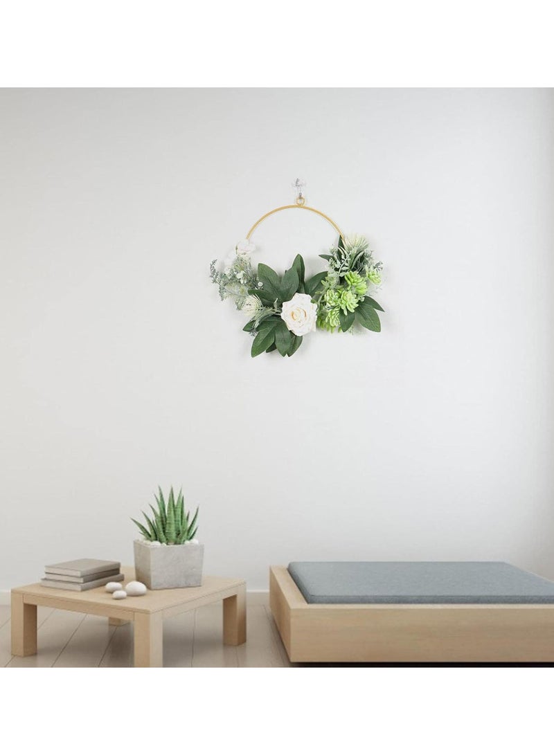 GGOOT Small Greenery Wreath - Floral Hoop Wreath For Front Door,Succulents Hanging Garland For Wedding Backdrop Wall Front Door Hanging Wall Home Nursery Decor  - Image 3