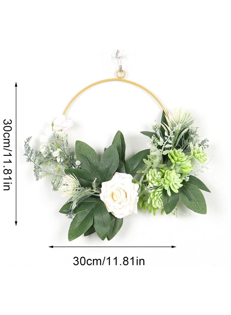 GGOOT Small Greenery Wreath - Floral Hoop Wreath For Front Door,Succulents Hanging Garland For Wedding Backdrop Wall Front Door Hanging Wall Home Nursery Decor  - Image 4