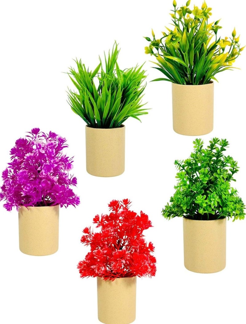 Dekorly Plastic & Jute Set of 5 Bonsai Wild Artificial Plant with Pot Artificial Plants for Home Decor -Best Different Types of Decorative Plants Artificial Flowers with Pot (Brown Pot, Height : 17CM) - Image 1