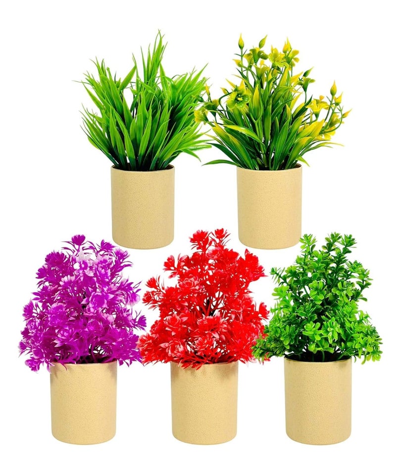 Dekorly Plastic & Jute Set of 5 Bonsai Wild Artificial Plant with Pot Artificial Plants for Home Decor -Best Different Types of Decorative Plants Artificial Flowers with Pot (Brown Pot, Height : 17CM) - Image 2