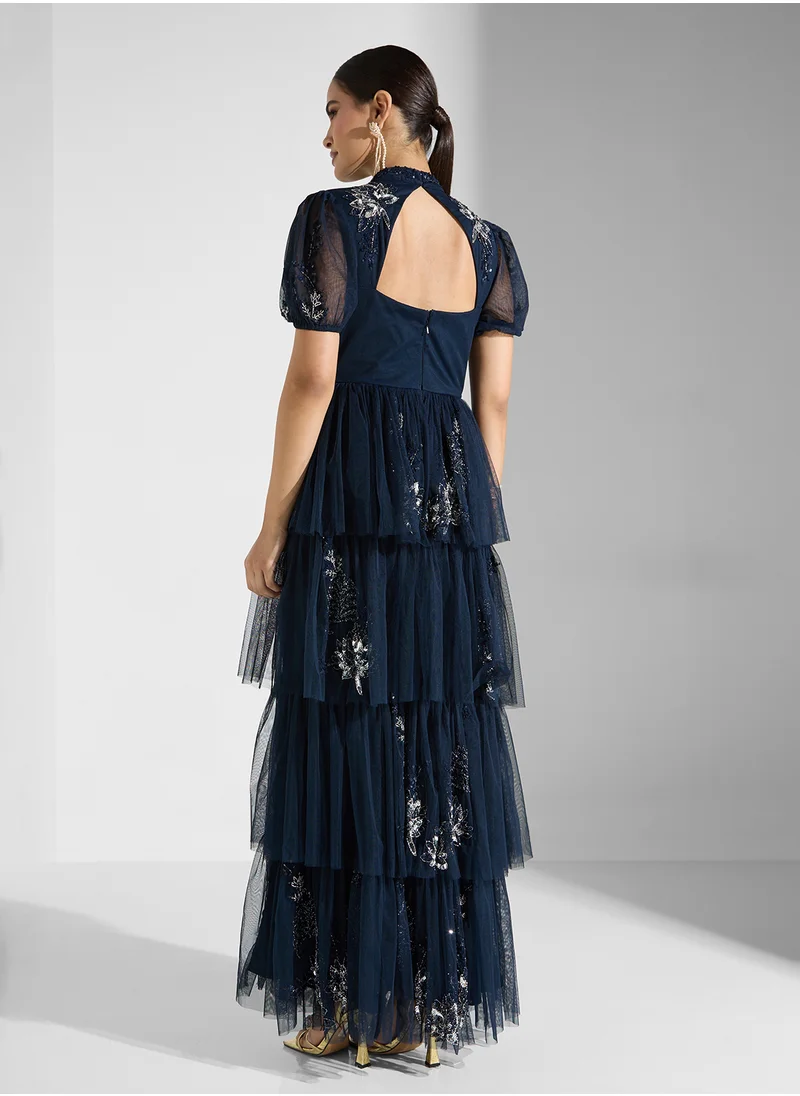 Maya Embellished Tiered Maxi Dress