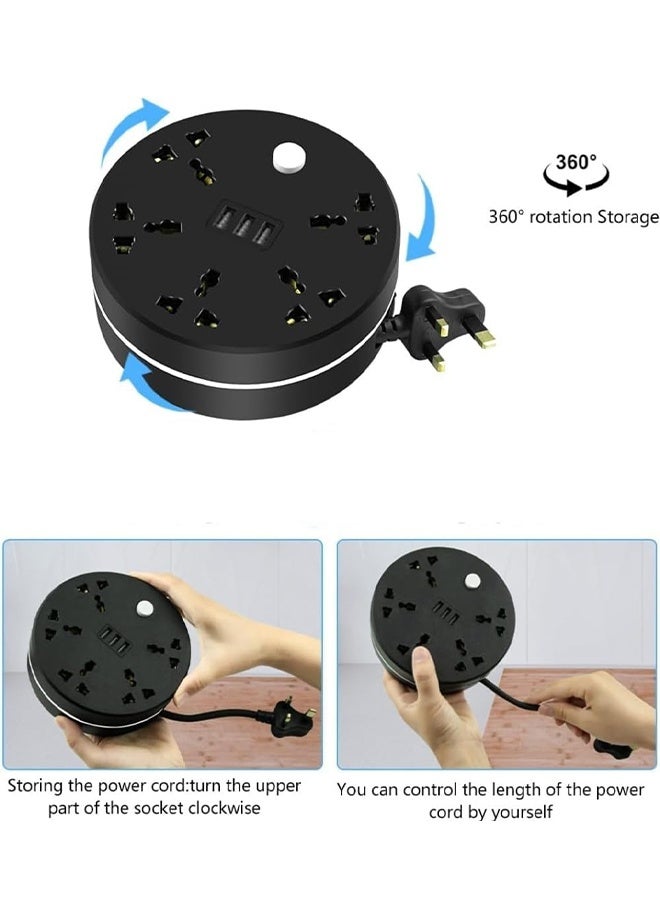 أهاكاك شريط طاقة، سلك تمديد عالمي بخمسة منافذ طاقة و3 منافذ USB، بطول مترين، شريط طاقة بخمسة منافذ مع منفذ شحن USB - Image 2