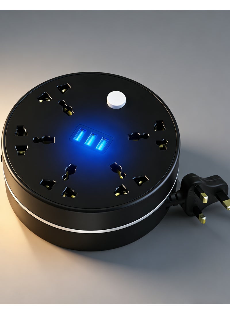 أهاكاك شريط طاقة، سلك تمديد عالمي بخمسة منافذ طاقة و3 منافذ USB، بطول مترين، شريط طاقة بخمسة منافذ مع منفذ شحن USB - Image 1