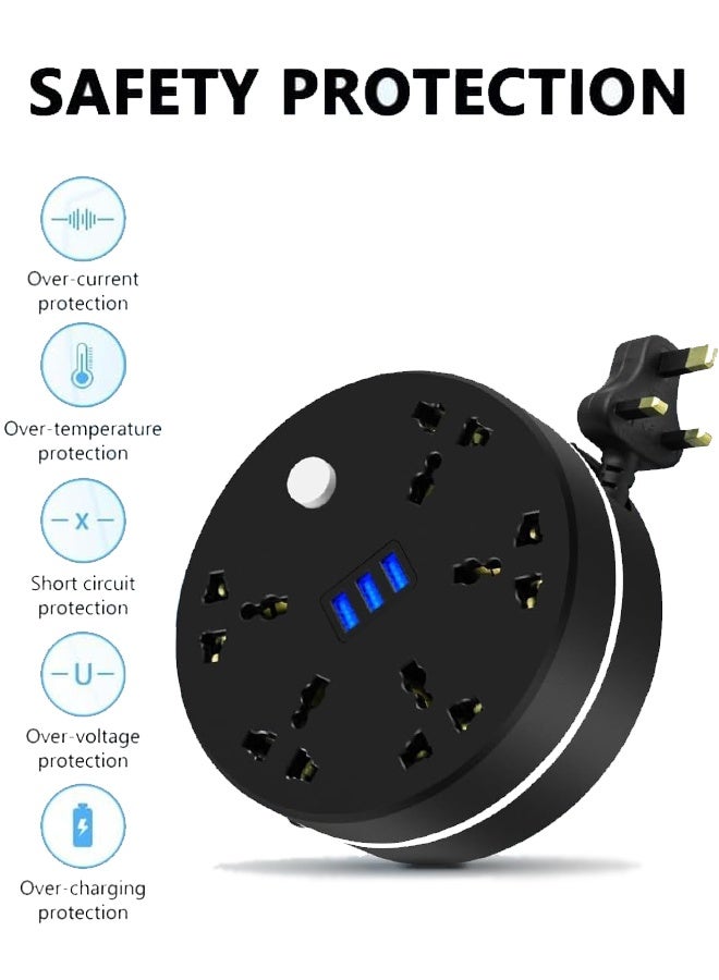 أهاكاك شريط طاقة، سلك تمديد عالمي بخمسة منافذ طاقة و3 منافذ USB، بطول مترين، شريط طاقة بخمسة منافذ مع منفذ شحن USB - Image 5