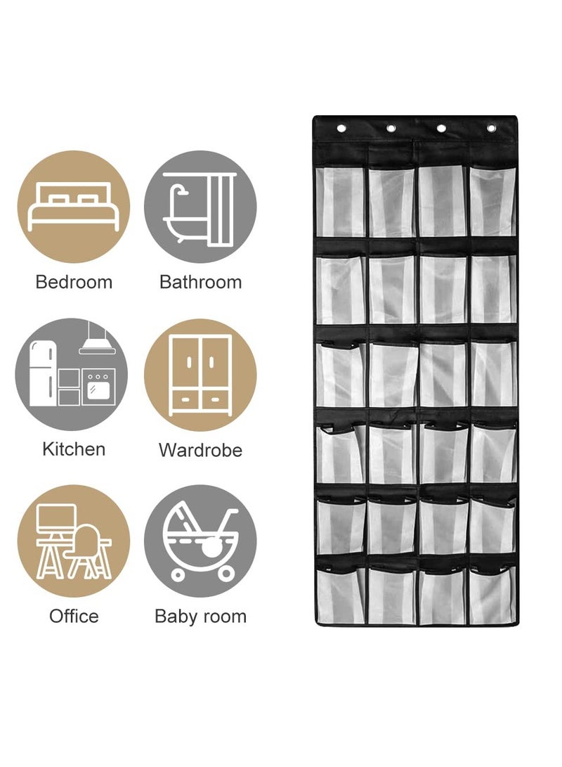 سيوسي وحدة تخزين للأحذية فوق الباب مع 24 جيبًا شبكيًا كبيرًا للأحذية والإكسسوارات، تتضمن 4 خطافات معدنية شديدة التحمل، تصميم ذو وجهين لسهولة التعليق، أبيض وأسود - Image 3