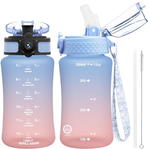 OLDLEY Kids Water Bottle for School 12 oz 2 lids BPAFree Reusable Leakproof Durable Tritan Plastic Water Bottles with Straw  Chug Lids Antidust Spout Cover Dreamland