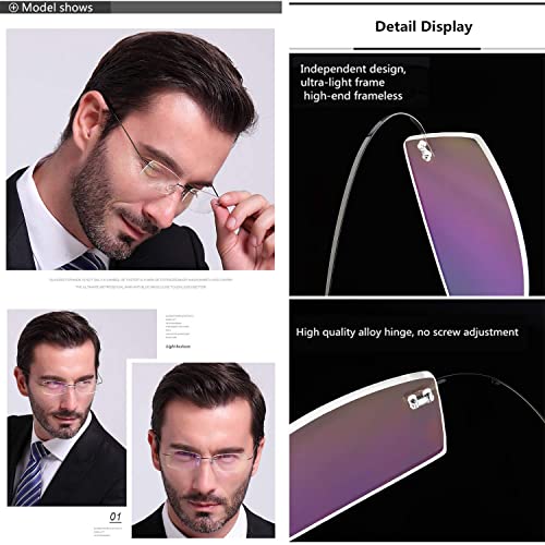 Viseng Set of 2 Rimless reading glasses titanium metal ultra light Readers of Men Women +1.75 - Image 4