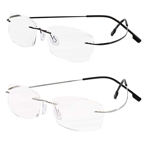 Viseng Set of 2 Rimless reading glasses titanium metal ultra light Readers of Men Women +1.75 - Image 1
