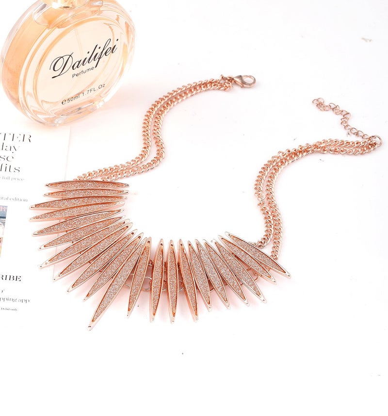 MOLOCH Sparkling Druzy Leaf Choker Necklace Fashion Rose Gold-Tone Collar Necklace Bib Statement Chunky Tribal Necklace Woman Jewelry (rose gold) - Image 5