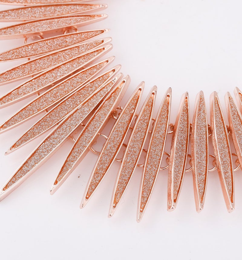 MOLOCH Sparkling Druzy Leaf Choker Necklace Fashion Rose Gold-Tone Collar Necklace Bib Statement Chunky Tribal Necklace Woman Jewelry (rose gold) - Image 4