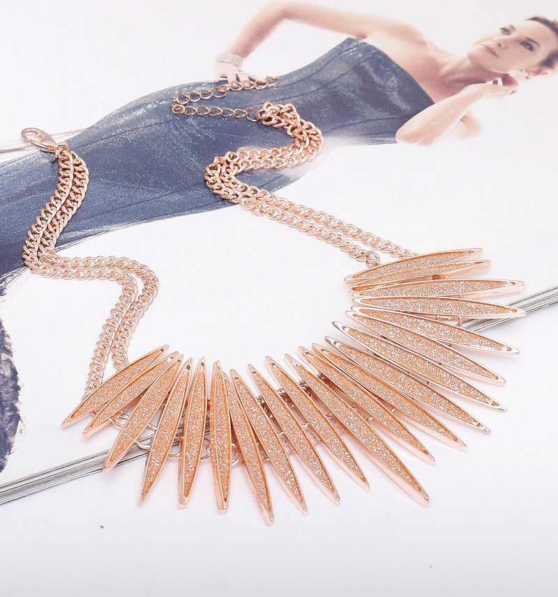 MOLOCH Sparkling Druzy Leaf Choker Necklace Fashion Rose Gold-Tone Collar Necklace Bib Statement Chunky Tribal Necklace Woman Jewelry (rose gold) - Image 3
