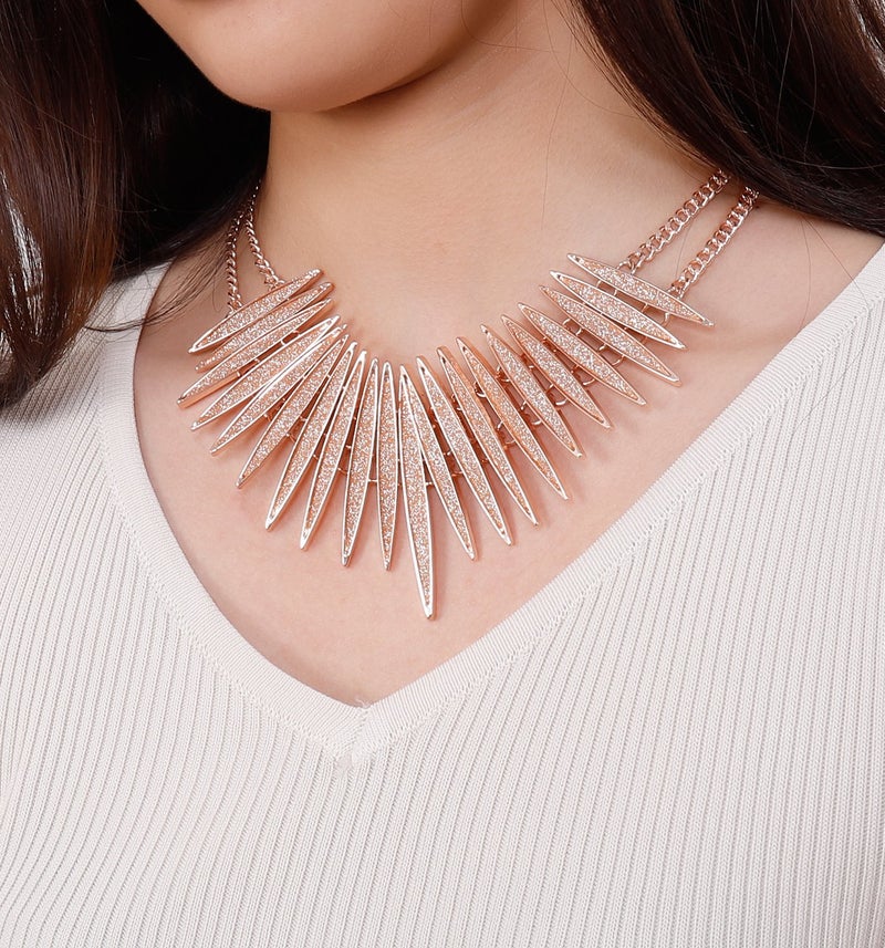 MOLOCH Sparkling Druzy Leaf Choker Necklace Fashion Rose Gold-Tone Collar Necklace Bib Statement Chunky Tribal Necklace Woman Jewelry (rose gold) - Image 2