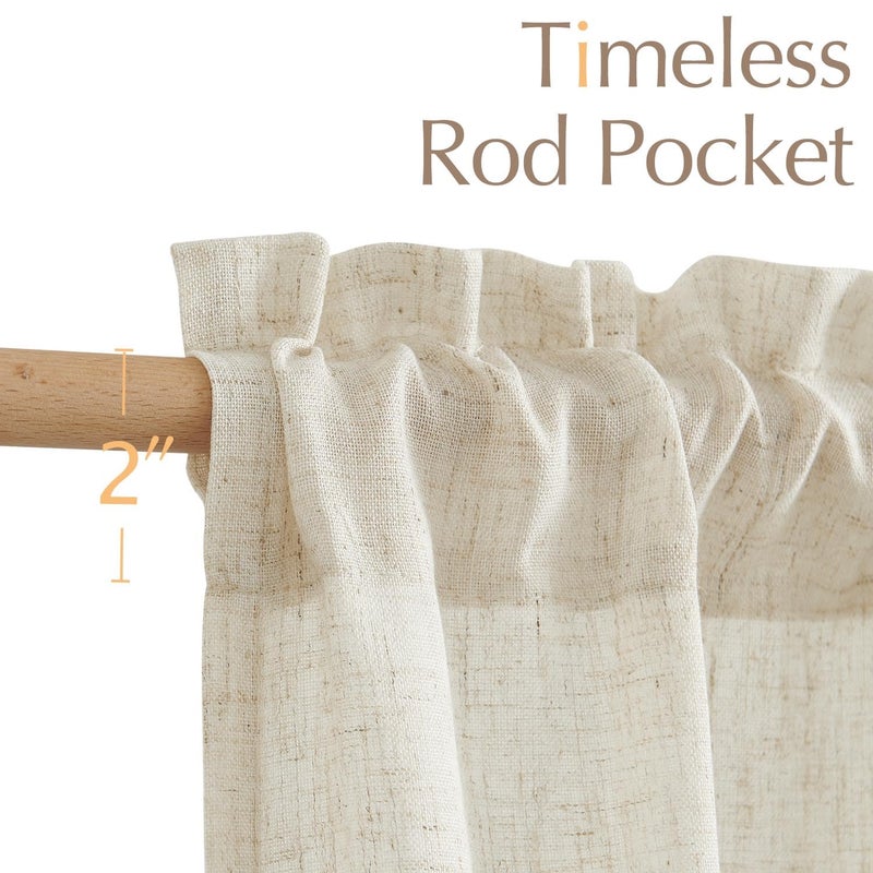 jinchan Linen Textured Tier Curtains 24 Inch for Kitchen Windows Country Farmhouse Cafe Small Curtain Rustic Light Filtering Half Curtains for Living Room Laundry Bathroom Rod Pocket 2 Panels Crude - Image 5