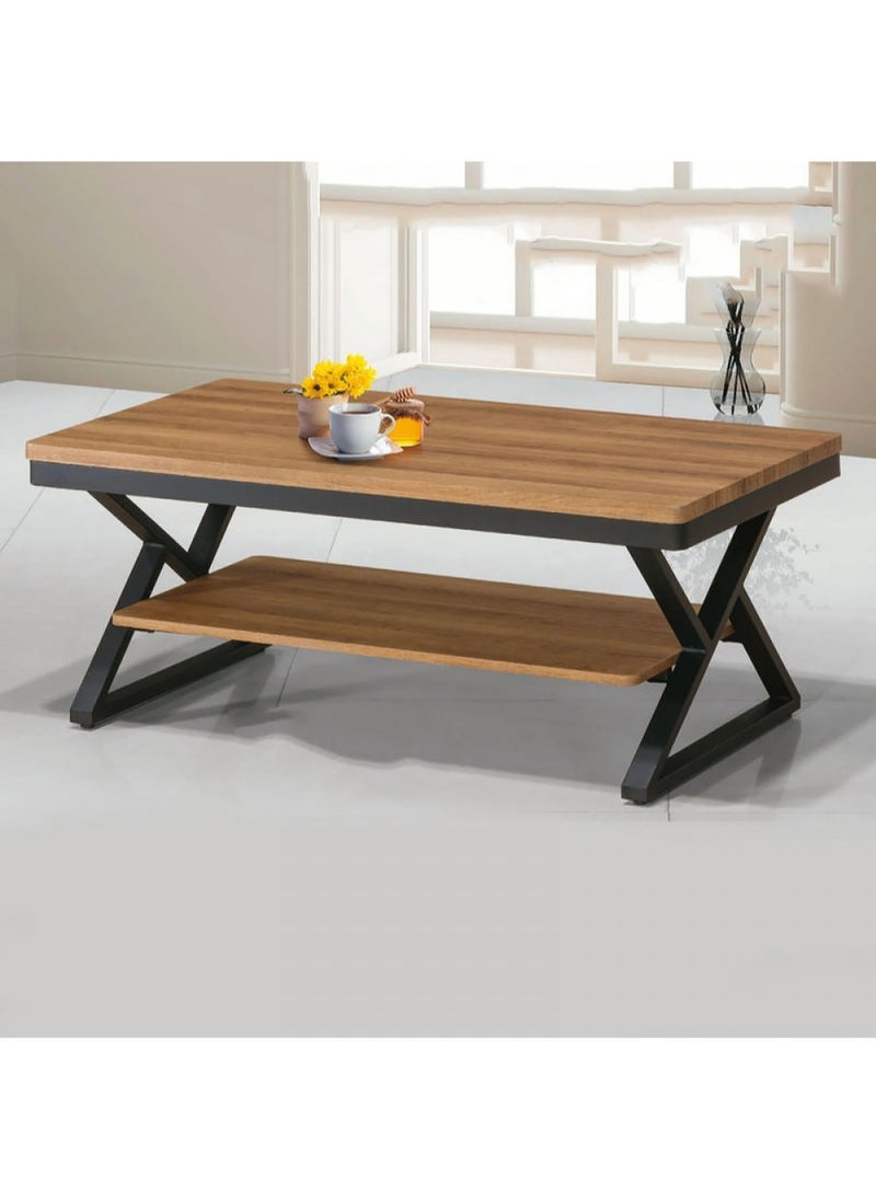 AGD 2-Tier Rectangular Coffee Table with Open Storage Shelf, Modern Small Furniture Table for Living Room Home Office, Wooden Sofa Table Size 110 x 60 x 45 cm Wooden Color  - Image 3