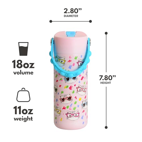 Elemental Insulated Kids Water Bottle Stainless Steel Water Bottle with Straw Lid PopIt Handle LeakProof Water Bottles for School Boys or Girls Travelling and Sports 18oz Stylish Cat - Image 3