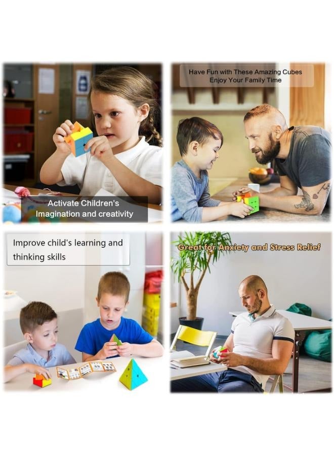 مجموعة مكعبات السرعة 4 قطع، مجموعة مكعبات السرعة المكونة من 2x2 3x3 مكعب هرمي وكرة قوس قزح السحرية مجموعة مكعبات سحرية ناعمة للأطفال - Image 3