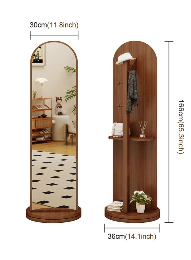 MOMUHOO 166x36CM Arched Full Length Mirror Wooden Floor Mirror with Coat Rack, Full Body Mirror with Stand 360° Swivel Freestanding Mirror Clothes Hanger for Bedroom Living Room (White) - Image 2